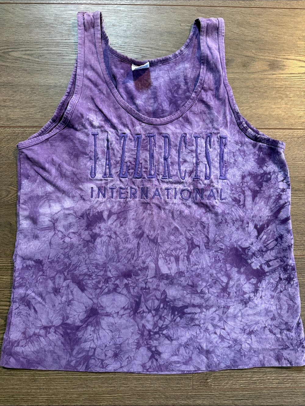 Jazzercise Vintage 80s/90s Purple Tie Die Tank Top Womens XL Cal Cru Made in USA